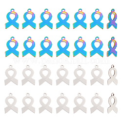 Unicraftale 40Pcs 2 Colors 201 Stainless Steel Charms, Awareness Ribbon Charms, Mixed Color, 14x9x1mm, Hole: 1.2mm, 20pcs/color