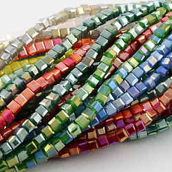 Electroplate Glass Beads Strands, AB Color Plated, Imitation Jade, Faceted, Cube, Mixed Color, 3~4x3~4x3~4mm, Hole: 0.5mm, about 100pcs/strand, 13.5inch