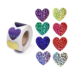 8 modello di adesivi glitter autoadesivi in pvc, decalcomanie colorate impermeabili per la festa, regali decorativi, cuore, 25x25mm, su 500pcs / rotolo