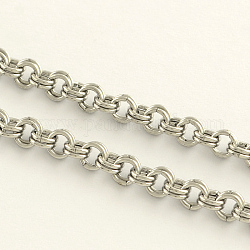 304 cadenas de rolo de doble enlace de acero inoxidable., con carrete, para el collar, sin soldar, color acero inoxidable, 4x0.7mm, aproximadamente 82.02 pie (25 m) / rollo