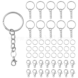 20Pcs Iron Split Key Rings, with Curb Chains, Keychain Clasp Findings, with 60Pcs Iron Open Jump Rings and 20Pcs Zinc Alloy Lobster Claw Clasps, Platinum, 25x2mm