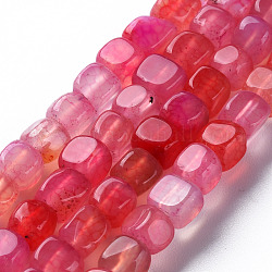 Filo di perline di agata naturale, tinti e riscaldato, cubo, rosso ciliegia, 5~8x4~8x4~6mm, Foro: 1.2 mm, circa 50pcs/filo, 14.76 pollice (37.5 cm)
