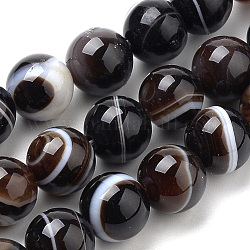 Chapelets de perles en agate à rayures naturelles/agates à bandes, teinte, ronde, brun coco, 10mm, Trou: 1mm, Environ 37 pcs/chapelet, 14.96 pouce (38 cm)