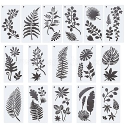 16Pcs 16 Styles PET Plastic Drawing Painting Stencils Templates, Rectangle with Leaf, White, 300x150x0.3mm, Hole: 10mm, 1pc/style