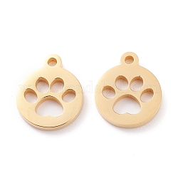 Ion Plating(IP) 304 Stainless Steel Charms, Laser Cut, Flat Round with Dog Footprint, Golden, 13x11x1.5mm, Hole: 1.4mm