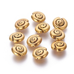 Perles de coquillage alliage d'escargot de style tibétain, sans cadmium et sans plomb, Or antique, 14x13.5x7mm, Trou: 1mm, environ 290 pcs/1000 g