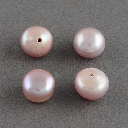 Grade AAA Natural Cultured Freshwater Pearl Beads, Half Drilled, Flat Round, Rosy Brown, 13~13.5x10.5mm, Half Hole: 1mm