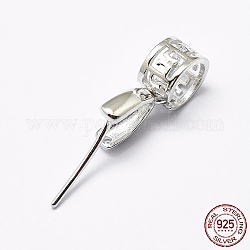 Rhodium Plated 925 Sterling Silver Micro Pave Cubic Zirconia Pendant Bails, Ice Pick & Pinch Bails, Column, Platinum, 12mm, Hole: 5mm, Pin: 0.6mm