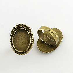 Vintage base anillo de hierro componentes del anillo de dedo de acero, sin plomo, cadmio, níquel, Bronce antiguo, 17x5mm, bandeja ovalada: 18x13 mm