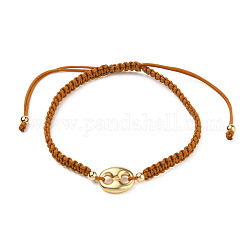 Bracciali di perline intrecciati con fili di nylon regolabili, con maglie ovali in lega e perline rotonde in ottone, oro, cioccolato, diametro interno: 2-1/4~3-3/4 pollice (5.7~9.5 cm)