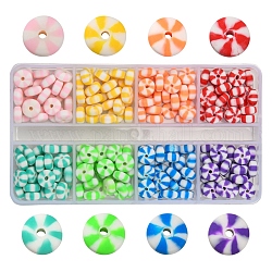 224pcs 8 couleurs perles d'argile polymère faites à la main, pour les fournitures de bricolage bijoux artisanat, bonbons d'imitation, plat rond, couleur mixte, 6.8~8x3mm, Trou: 1.4mm, 28 pcs / couleur