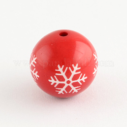 Round Acrylic Snowflake Pattern Beads, Christmas Ornaments, Red, 18mm, Hole: 2mm