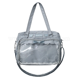 Umhängetaschen aus Nylon, Rechteckige Damenhandtaschen, mit Reißverschluss und durchsichtigen PVC-Fenstern, hellstahlblau, 26x36x8 cm