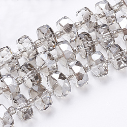 Hilos de perlas de vidrio electroplat, arco iris chapado, facetados, rerondana plana, gris claro, 10x6.5mm, agujero: 1.2 mm, aproximamente 60 pcs / cadena, 18.9 pulgada