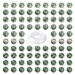 100шт 8мм круглые бусины из яшмы с зеленым пятном, с эластичной кристаллической нитью длиной 10 м, для изготовления наборов эластичных браслетов своими руками, 8 мм, отверстие : 0.8 мм