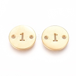 Números 304 eslabones de acero inoxidable, revestimiento de iones (ip), Para la fabricación de joyas artesanales, plano y redondo, dorado, num. 1, 10x1mm, agujero: 1.4 mm