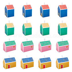 Nbeads 32 Uds 4 estilos Cajas de Regalo plegables de papel de cartón con forma de casa, para suministros de fiesta de cumpleaños nupcial, color mezclado, 8.5~13x7~8.5x10.5~13 cm, 8 piezas / style