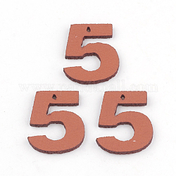 Pendentifs en cuir pu, numéro 5, corail, 16x13.5x2mm, Trou: 1mm