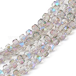 Transparent Electroplate Glass Beads Strands, Faceted, Rondelle, Half Rainbow Plated, Lilac, 5.5x3.5~4mm, Hole: 1mm, about 100pcs/strand, 21.65~22.05 inch(55~56cm)