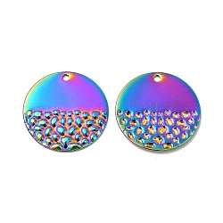 Ion Plating(IP) 304 Stainless Steel Pendants, Flat Round Charm, Rainbow Color, 23x1mm, Hole: 1.8mm