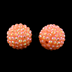 Ab-Farbe Harz Strassperlen, mit Acryl runde Perlen innen, für Bubblegum-Schmuck, Koralle, 20x18 mm, Bohrung: 2~2.5 mm