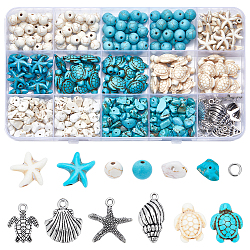 SUNNYCLUE 1 Box 217Pcs Turtle Beads Starfish Beads Boho Sea Turtle Bead Starfish Bead Bulk Shell Charm Summer Hawaii Ocean Turtle Charms Turquoise Beads Loose Spacer Beads for Jewelry Making Kits
