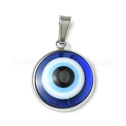 Colgantes de resina pavé de acero inoxidable, Amuletos de mal de ojo azul con broche de presión, color acero inoxidable, 23x19.5x4.5mm, agujero: 7.5x3.5 mm