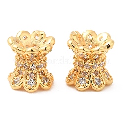 Brass Micro Pave Clear Cubic Zirconia Double Sided Bead Caps, Real 18K Gold Plated, 7x7.5mm, Hole: 2mm