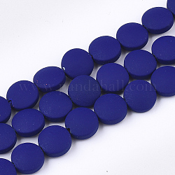 Vaporisez peints non-magnétiques synthétiques perles d'hématite brins, plat rond, bleu foncé, 8.5x4mm, Trou: 1mm, Environ 48 pcs/chapelet, 15.7 pouce