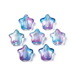 Perlas de vidrio pintado en aerosol transparente, con polvo del brillo, dos tonos, estrella, cielo azul profundo, 8x8x4mm, agujero: 1 mm