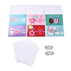 Rectangle Paper Greeting Cards, with Rectangle Envelope and Flat Round Self Adhesive Paper Stickers, Valentine's Day Wedding Birthday Invitation Card, Food Pattern, 198x149x0.3mm
