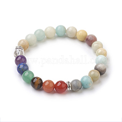 Natural Flower Amazonite Beads Stretch Bracelets, with Mixed Stone and Alloy Bead Spacer, Round, Burlap Packing, Antique Silver, 2 inch(5.2cm), Bag: 12x8.5x3cm