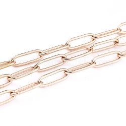 Revestimiento iónico (ip) 304 cadenas de clips de acero inoxidable, cadenas portacables alargadas estiradas, soldada, con carrete, oro rosa, 12x4x1mm, 32.8 pie (10 m) / rollo