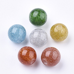 Harz perlen, Großloch perlen, mit Glitzerpulver, Runde, Mischfarbe, 19.5x19 mm, Bohrung: 5.5 mm