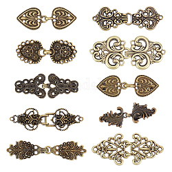 Chgcraft 10 set 10 bottoni a forma di cuore e fiore in lega, scialli e cappe fibbia, con clip, per accessori per l'abbigliamento, bronzo antico, 1 set/stile