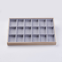 Exhibiciones cuboides de adornos de madera, cubiertos con terciopelo, 18 compartimentos, gris claro, 35x24 x3.1 cm