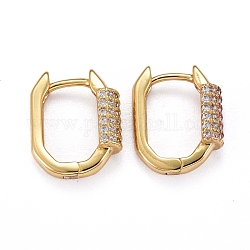 Brass Micro Pave Clear Cubic Zirconia Huggie Hoop Earrings, Long-Lasting Plated, Polygon, Real 18K Gold Plated, 14x11x4.5mm, Pin: 0.8mm