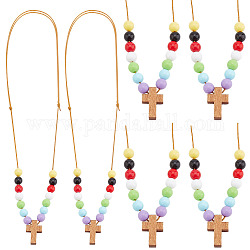 Croce di legno con collane pendenti con perline acriliche da donna, colorato, 18.50~31.50 pollice (47~80 cm)