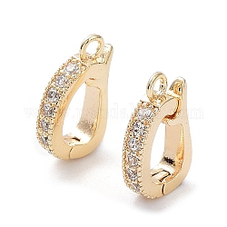 Rack Plating Brass Micro Pave Clear Cubic Zirconia Fold Over Clasps, Long-Lasting Plated, Real 18K Gold Plated, 12x7x2.5mm, Hole: 1.4mm