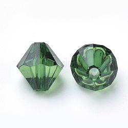 透明なアクリルビーズ  双円錐形  濃い緑  10x10mm  穴：2.5mm  約1323個/500g