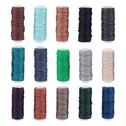 15 rollo de hilos de coser de 15 colores, plano durable fuerte acotado, Hilo encerado de costura de cuero poliéster, colorido, 0.45mm, alrededor de 43.74 yarda (40 m) / rollo, 1 rollo / color