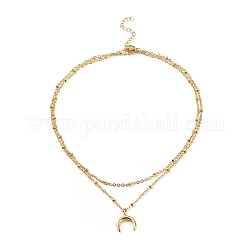 304 doppellagige Halskette mit Mondanhänger aus Edelstahl mit Satellitenketten für Damen, golden, 15.35 Zoll (39 cm)