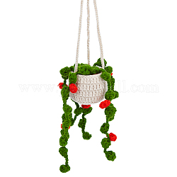 Décorations suspendues de panier de plante de crochet de fil de laine, pour la décoration de rétroviseur de voiture, vert de mer foncé, 43 cm