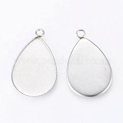 304 Stainless Steel Pendant Cabochon Settings, Milled Edge Bezel Cups, teardrop, Stainless Steel Color, Tray: 24x18mm, 29x18.5x1mm, Hole: 2mm