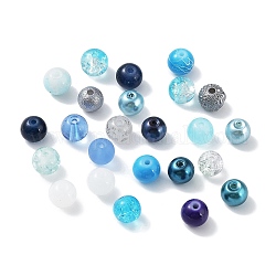 Стеклянные бусины, круглые, разнообразные, синие, 8~8.5x7.5 мм, отверстие : 0.8 мм, 300 шт / пакет