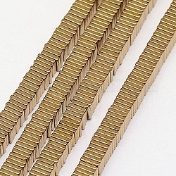 電気メッキ磁気無し合成ヘマタイトヒシビーズ連売り  薄いスライスの平らな正方形のビーズ  グレードA  黄金メッキ  3x3x1mm  穴：1mm  約400個/連  16インチ