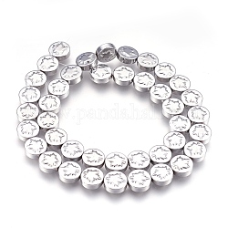 Brins de perles d'hématite synthétiques non magnétiques à thème automne, rond et plat avec des feuilles d'érable, platinée, 9.5~10.5x4mm, Trou: 1mm, Environ 41 pcs/chapelet, 15.9 pouce (40.5 cm)