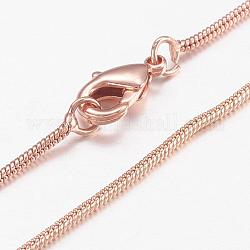 Collares de cadena de serpiente redonda de latón, con cierre de langosta, Chapado en oro rosa real, 17.71 pulgada (45 cm)