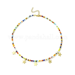 304 Stainless Steel Star Charms Bib Necklace with Glass Seed Beaded Chains, Mixed Color, 15.63 inch(39.7cm)