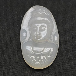 Natural Agate Cameo Big Pendants, Avalokitesvara, White, 62x37x9mm, Hole: 1mm